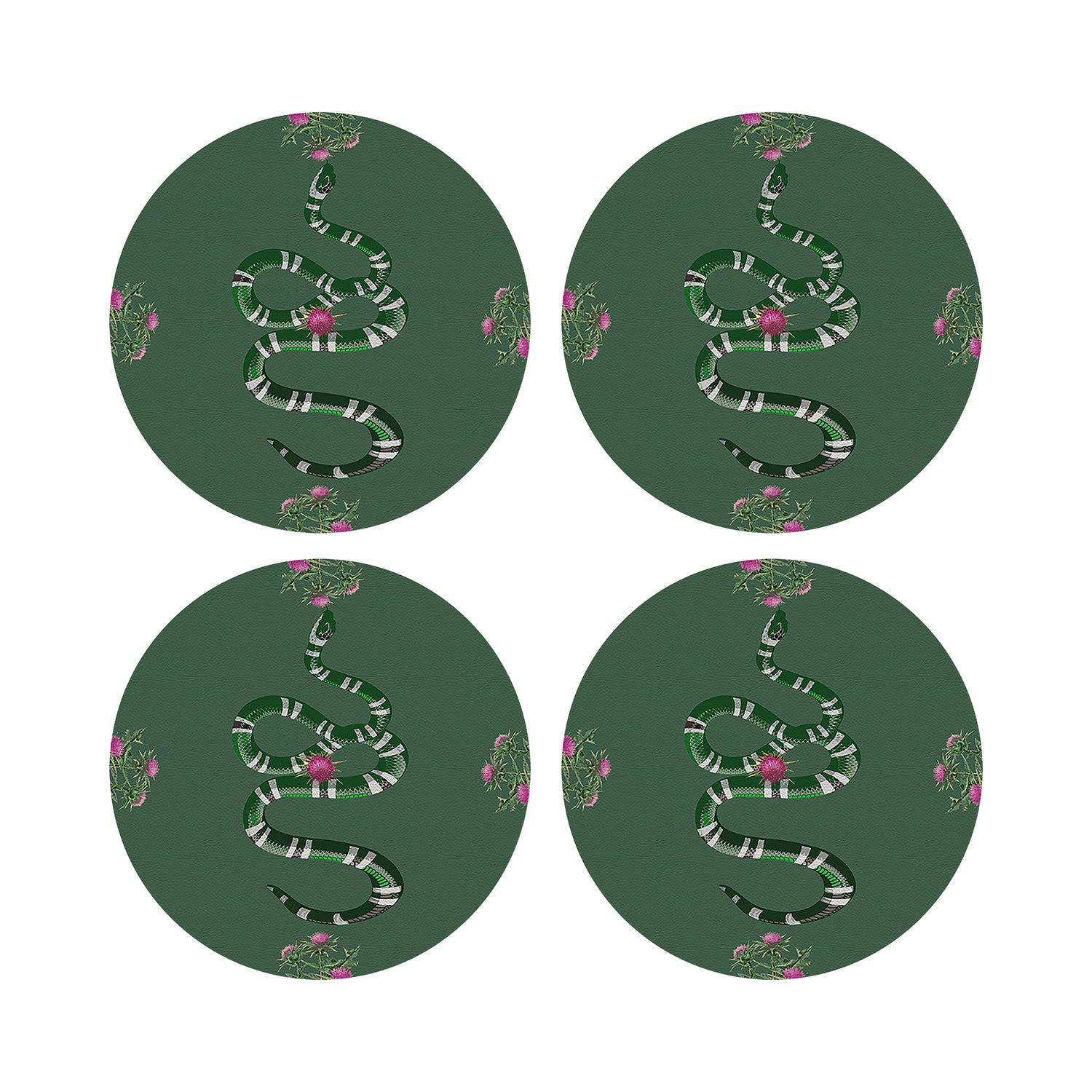 Thistle And Snake Evergreen 16&quot; Round Pebble Placemats, Set of 4 - nicolettemayer.com
