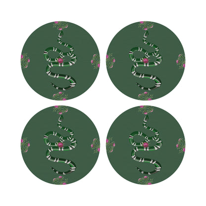Thistle And Snake Evergreen 16&quot; Round Pebble Placemats, Set of 4 - nicolettemayer.com
