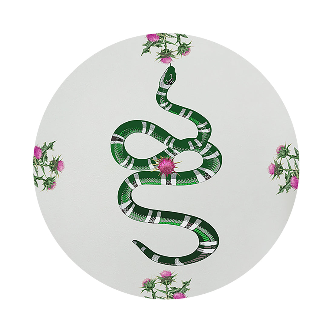 Thistle And Snake Pink White 16&quot; Round Pebble Placemat Set of 4 - nicolettemayer.com