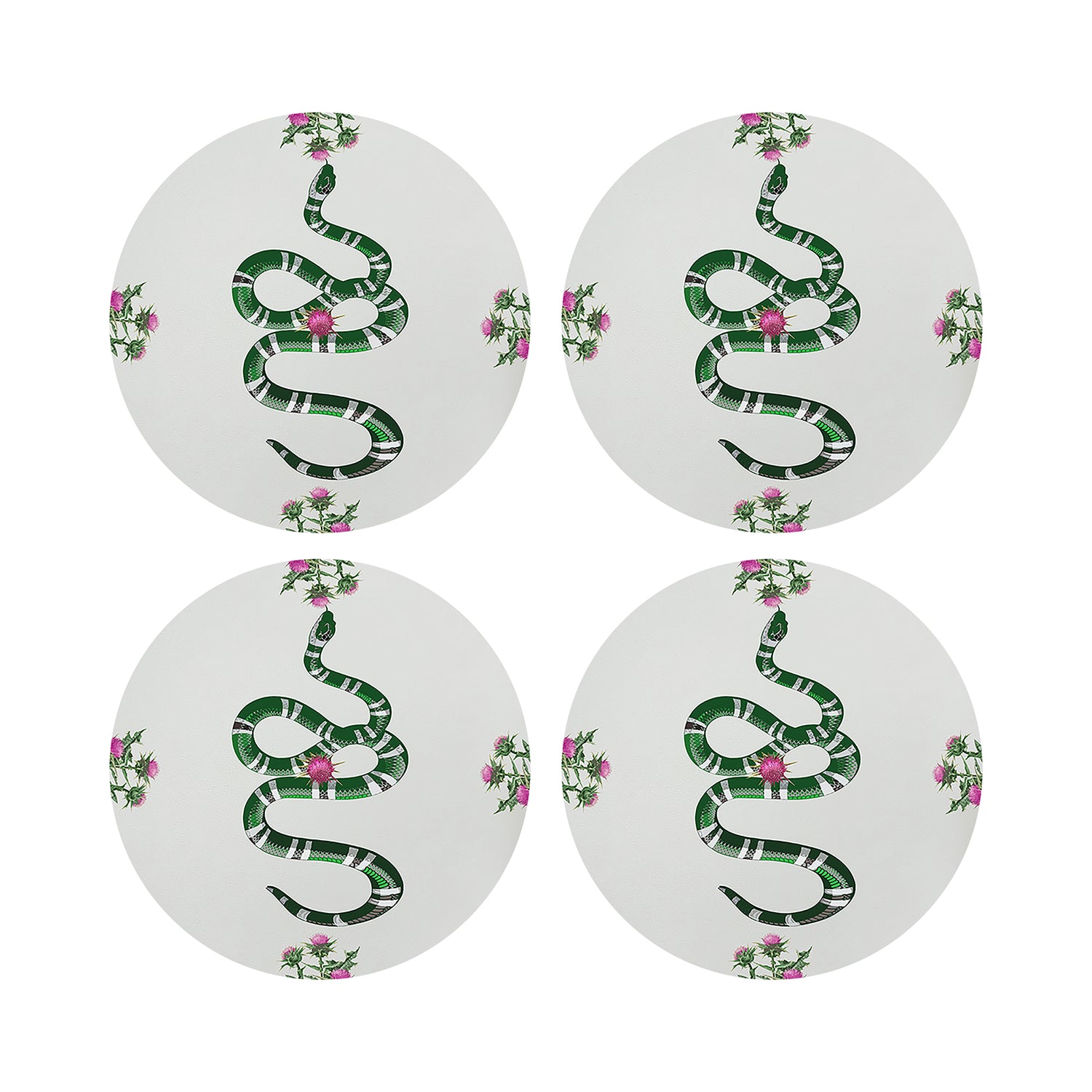 Thistle And Snake Pink White 16&quot; Round Pebble Placemats, Set of 4 - nicolettemayer.com
