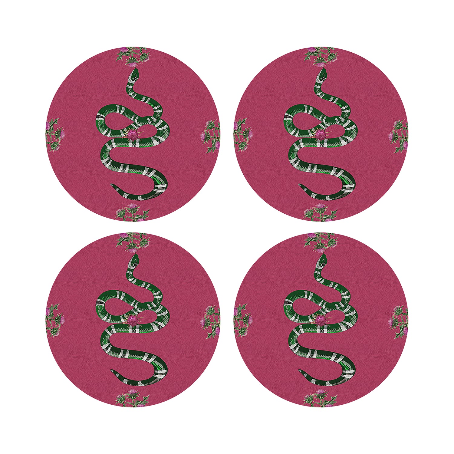 Thistle And Snake Pink 16&quot; Round Pebble Placemats, Set of 4 - nicolettemayer.com
