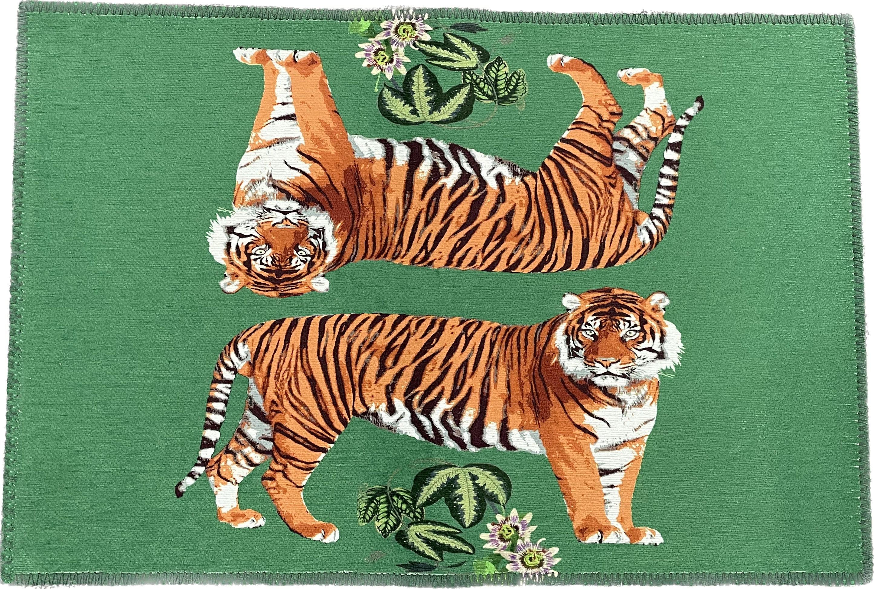 Tiger Seeing Double Kelly Microfiber Rectangle Washable Rug ...