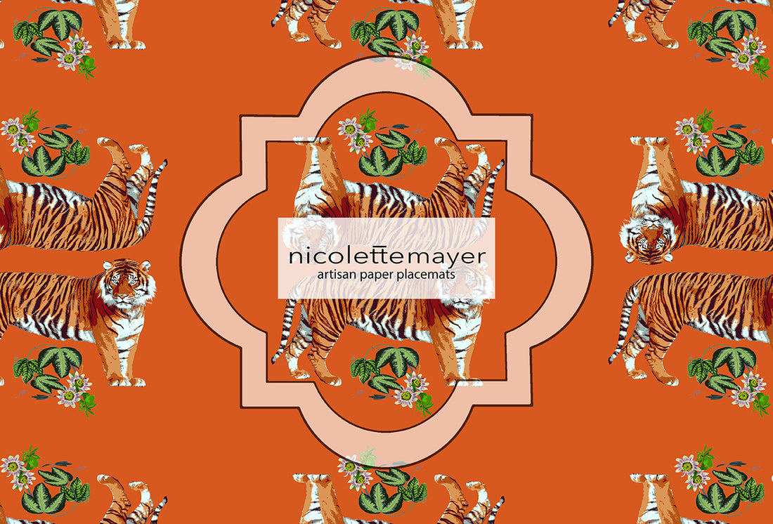 Tiger Seeing Double Orangerie Paper Placemat Pad, One Set Of 24