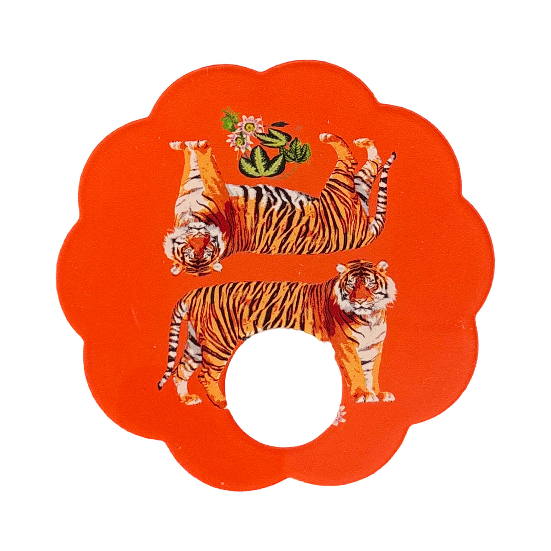 Tiger Seeing Double Orangerie Acrylic Scallop Napkin Ring - Set of 4