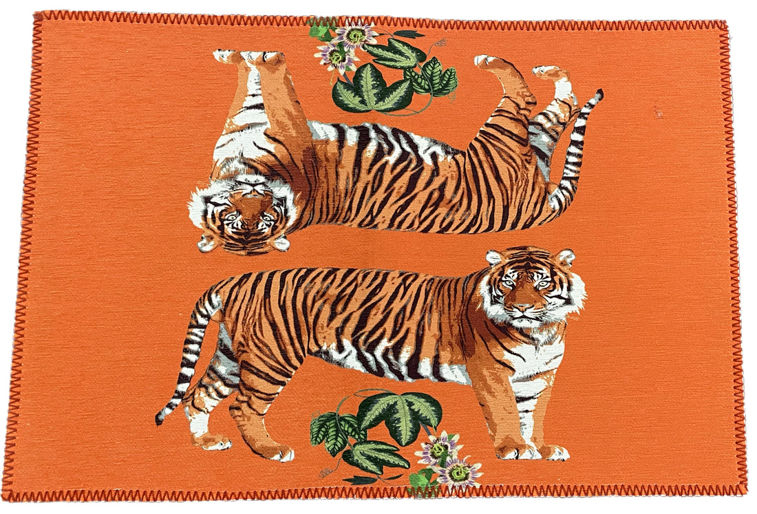 Tiger Seeing Double Orangerie Chenille Washables Rug