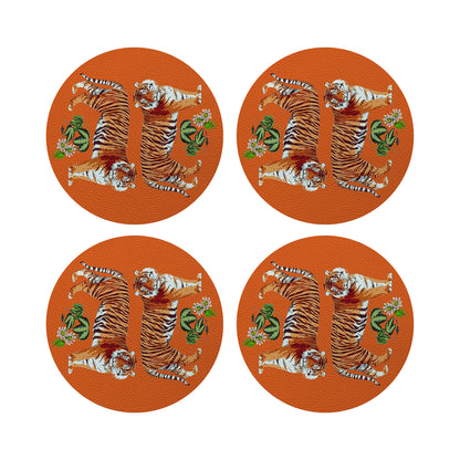 Tiger Seeing Double Orange 16&quot; Round Pebble Placemats, Set of 4 - nicolettemayer.com
