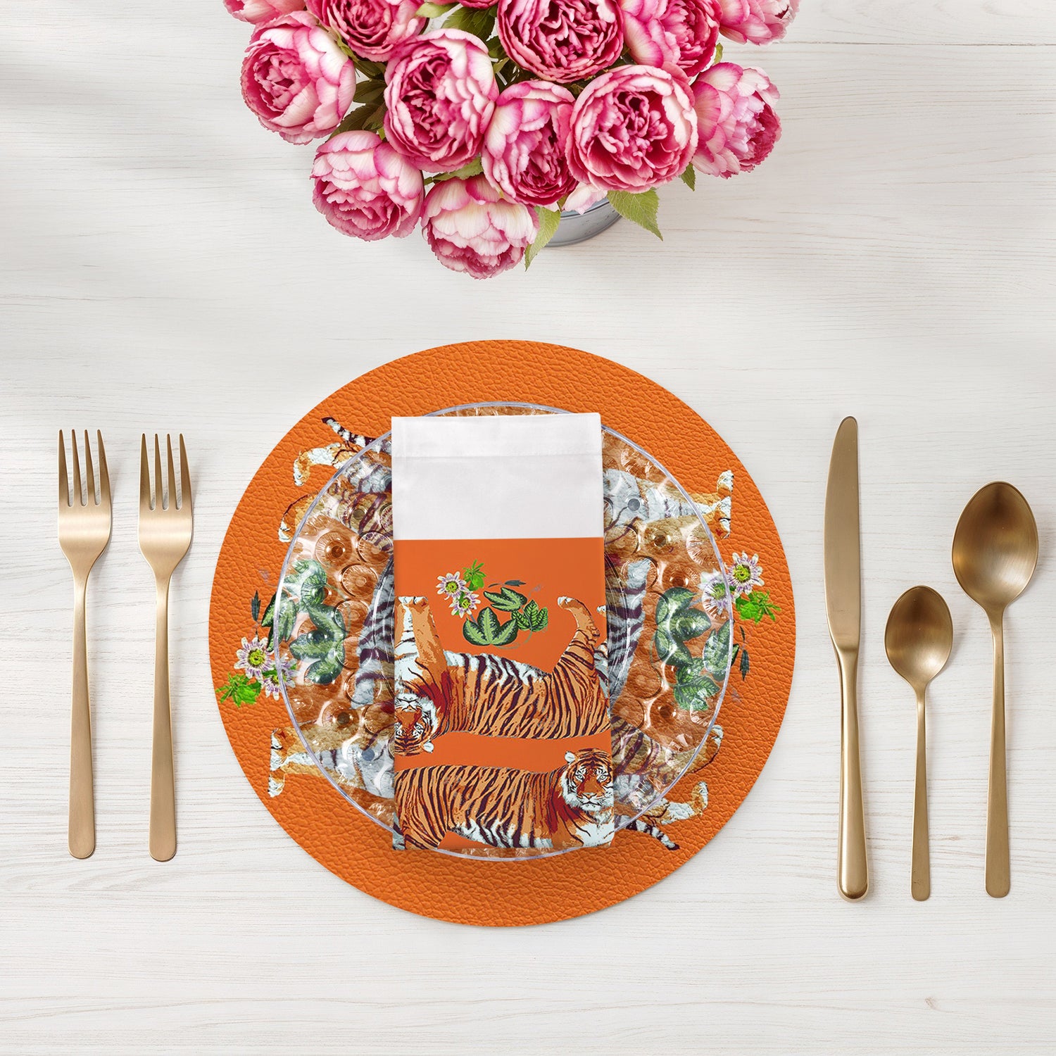 Tiger Seeing Double Orange Cotton Sateen Dinner Napkins - nicolettemayer.com