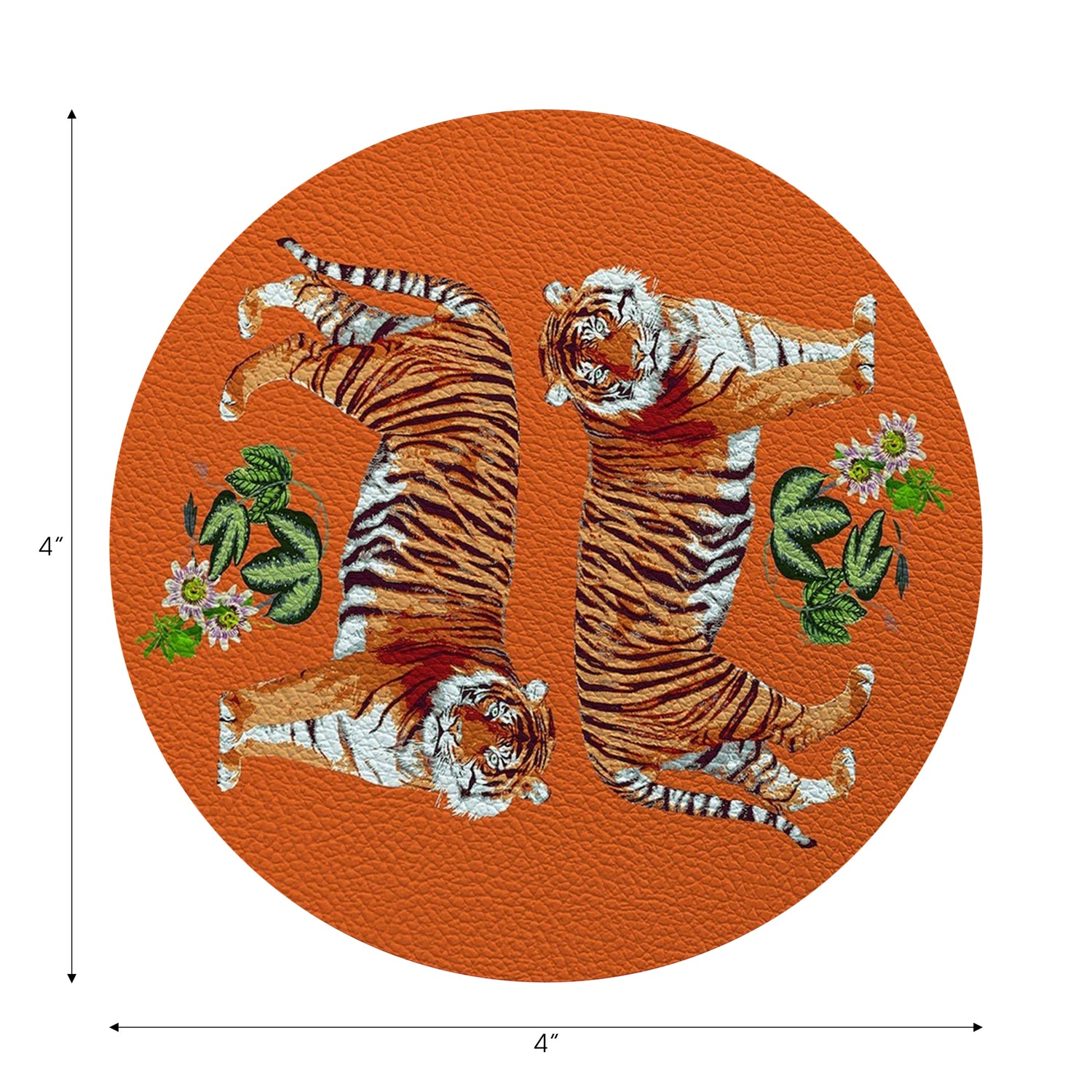 Tiger Seeing Double Orange Vegan Leather Round Coasters