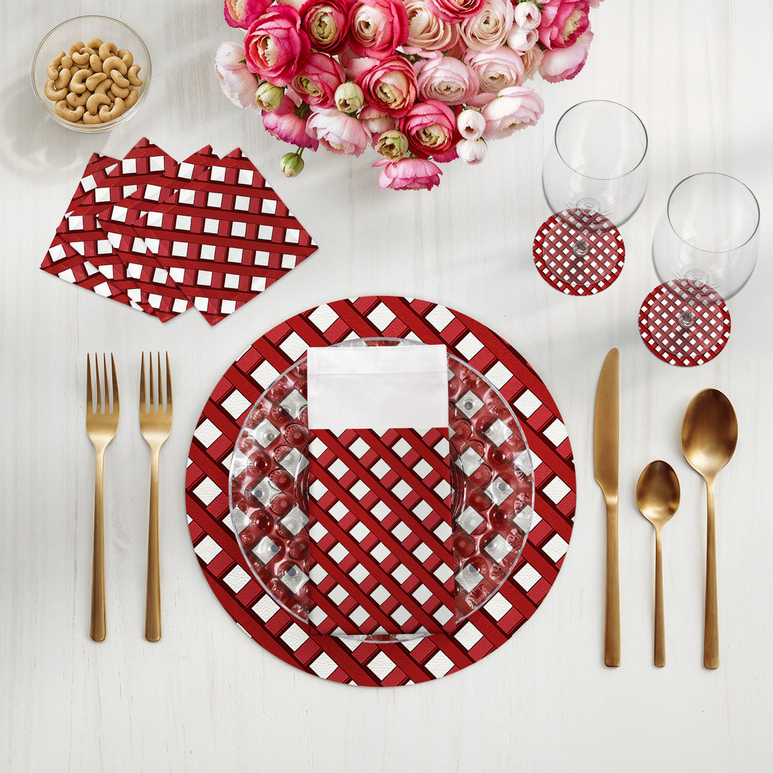 Timothy Corrigan Jardin Français Set de 4 sets de table ronds en galets rouges de 40 cm