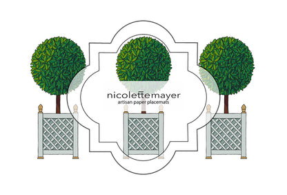 Timothy Corrigan Topiary Paper Placemat Pad, One Set Of 24