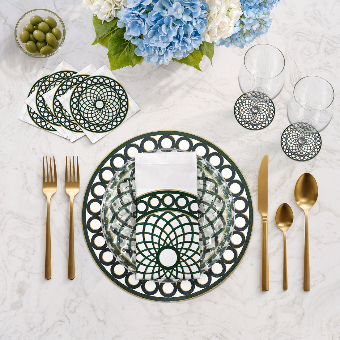 Timothy Corrigan Treillage Green Lot de 4 sets de table ronds en galets de 40 cm