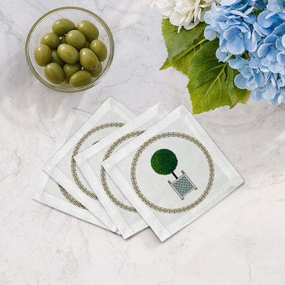 Timothy Corrigan Parterre Topiary 6X6 Hemstitch Cocktail Napkins, Set Of 4 - nicolettemayer.com
