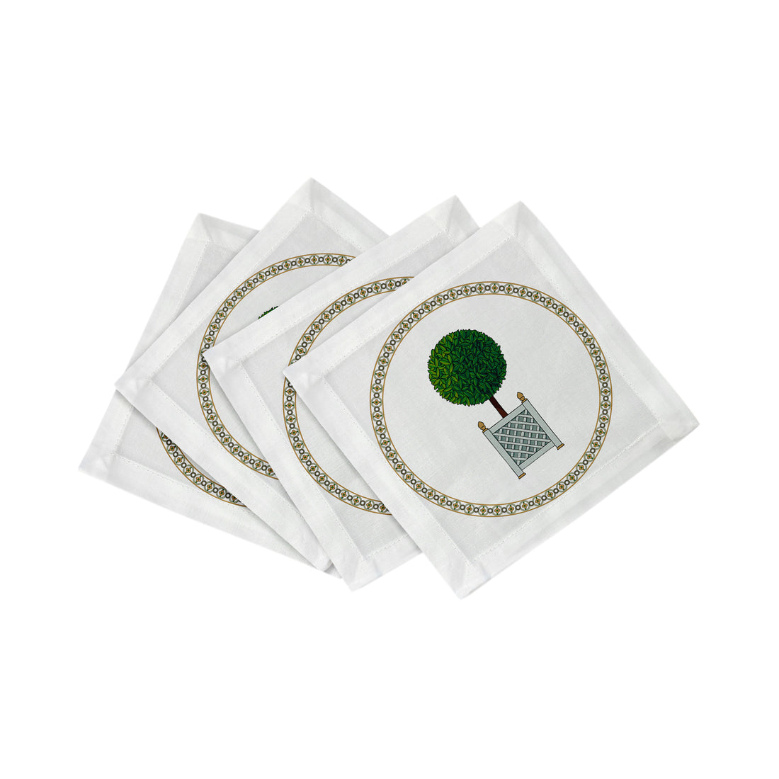 Timothy Corrigan Parterre Topiary 6X6 Hemstitch Cocktail Napkins, Set Of 4 - nicolettemayer.com