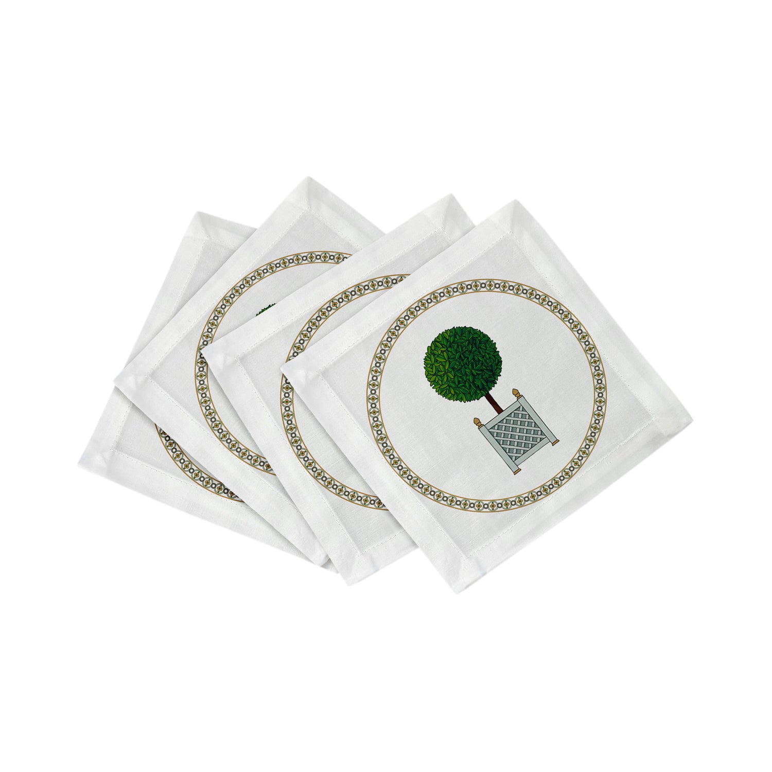Timothy Corrigan Parterre Topiary 6X6 Hemstitch Cocktail Napkins, Set Of 4 - nicolettemayer.com