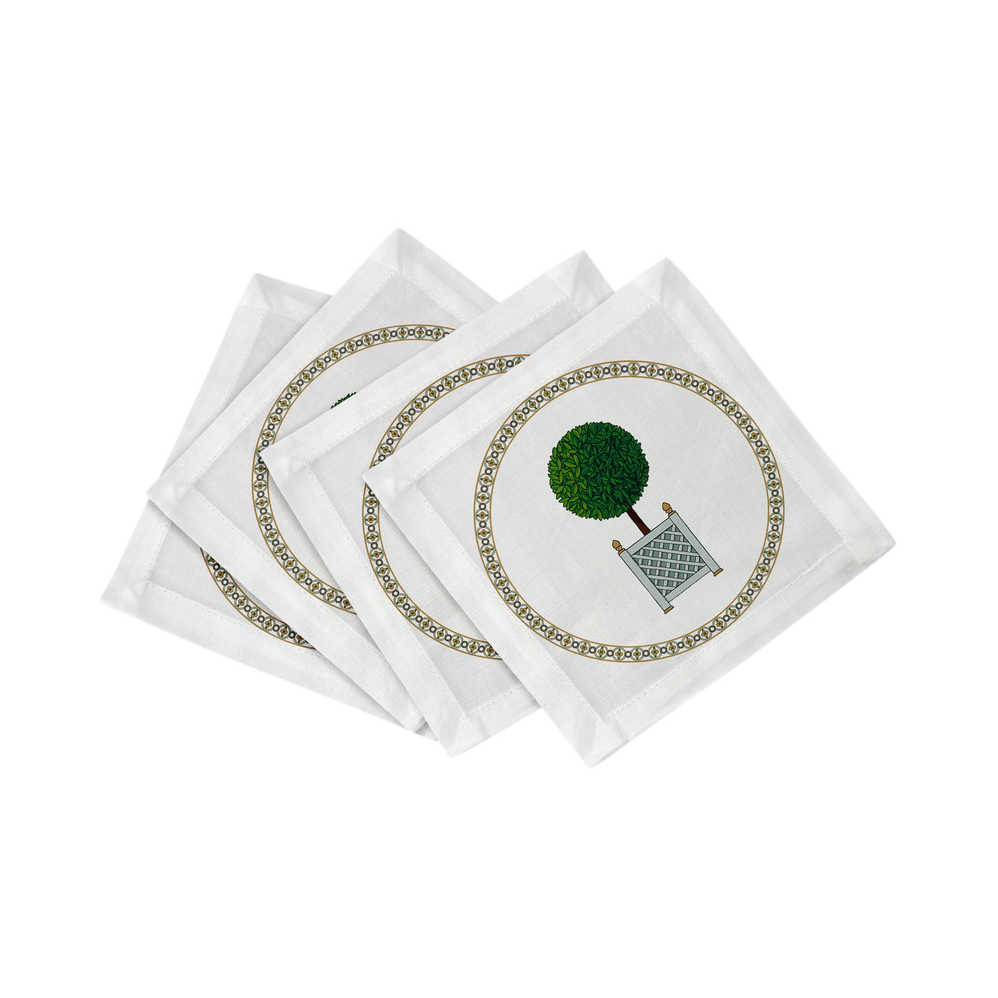 Timothy Corrigan Parterre Topiary 6X6 Hemstitch Cocktail Napkins, Set Of 4 - nicolettemayer.com