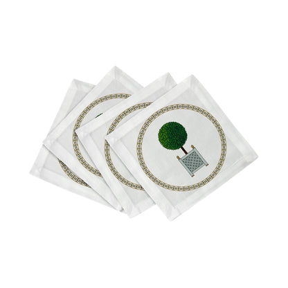Timothy Corrigan Parterre Topiary 6X6 Hemstitch Cocktail Napkins, Set Of 4 - nicolettemayer.com