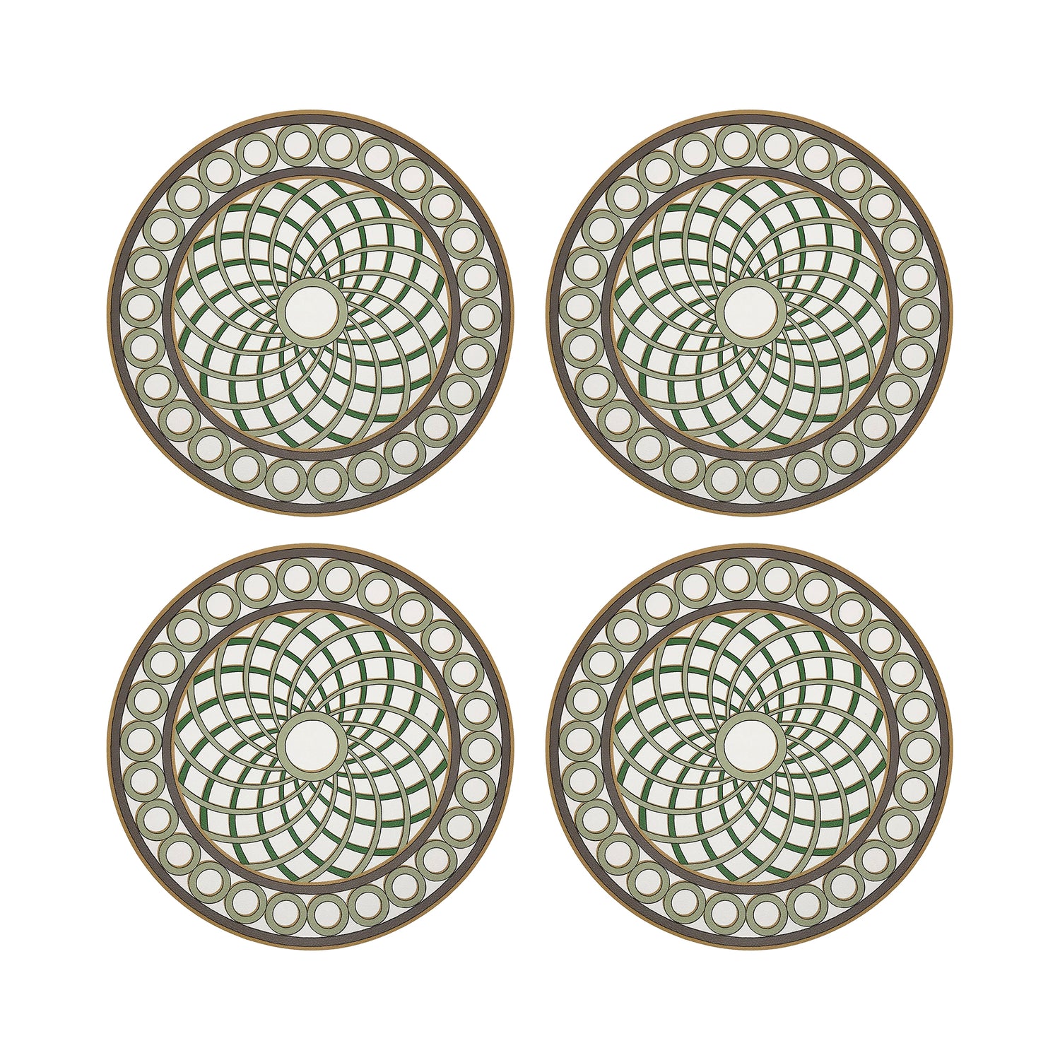 Timothy Corrigan Treillage Gold 16&quot; Round Pebble Placemats, Set of 4 - nicolettemayer.com
