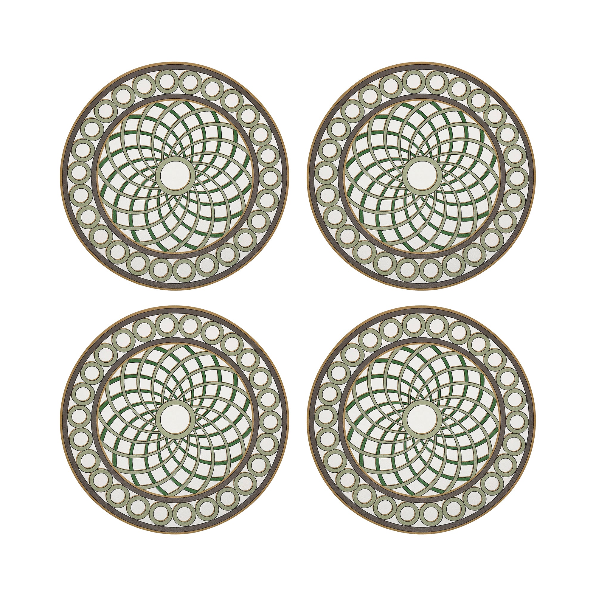 Timothy Corrigan Treillage Gold 16&quot; Round Pebble Placemats, Set of 4 - nicolettemayer.com
