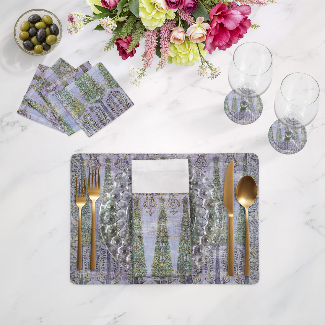 Topkapi Garden Gold Purple Vegan Leather Rectangle Pebble Placemat