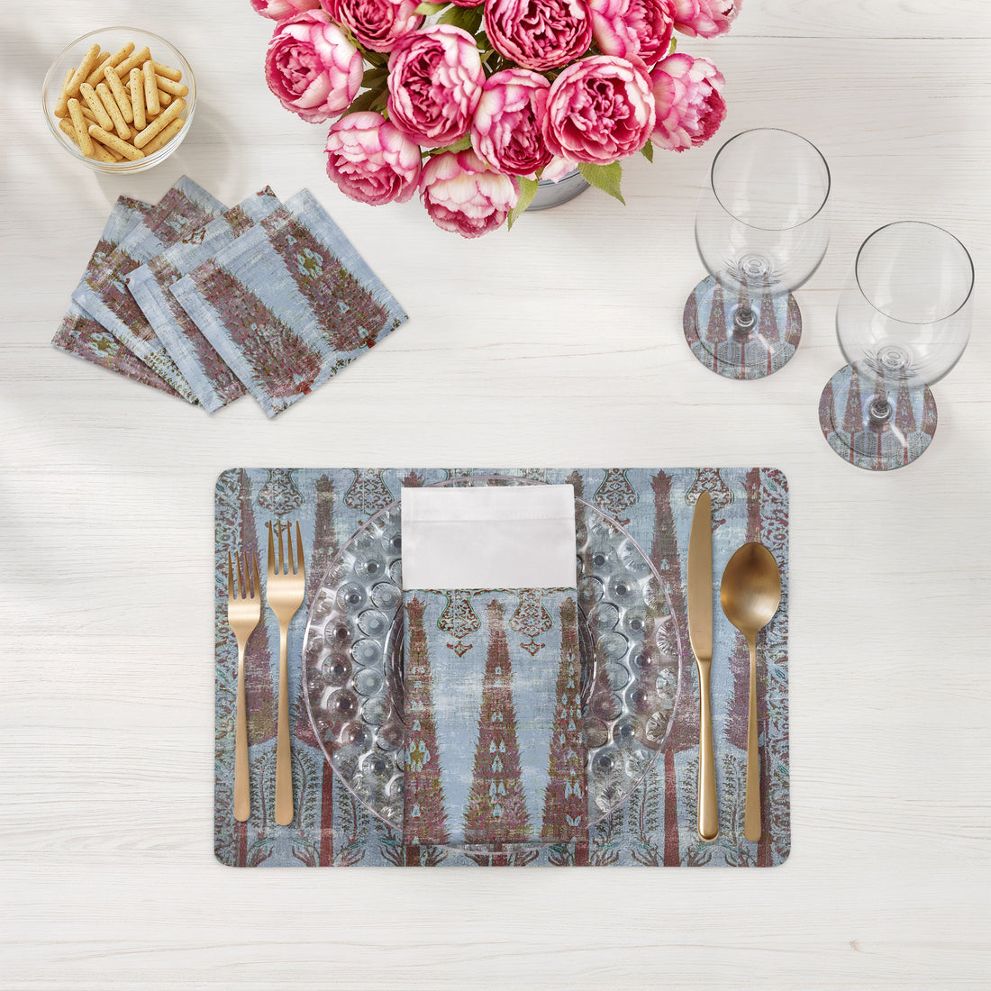 Sets de table rectangulaires Topkapi Garden Turquoise Rouge 44,5 cm, lot de 4