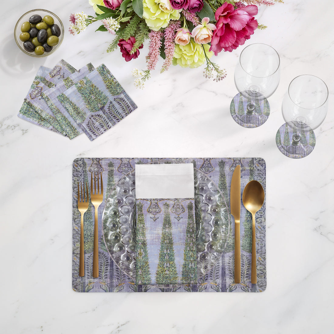 Topkapi Garden Gold Purple 17.5" Rectangle Pebble Placemat, Set Of 4 - nicolettemayer.com
