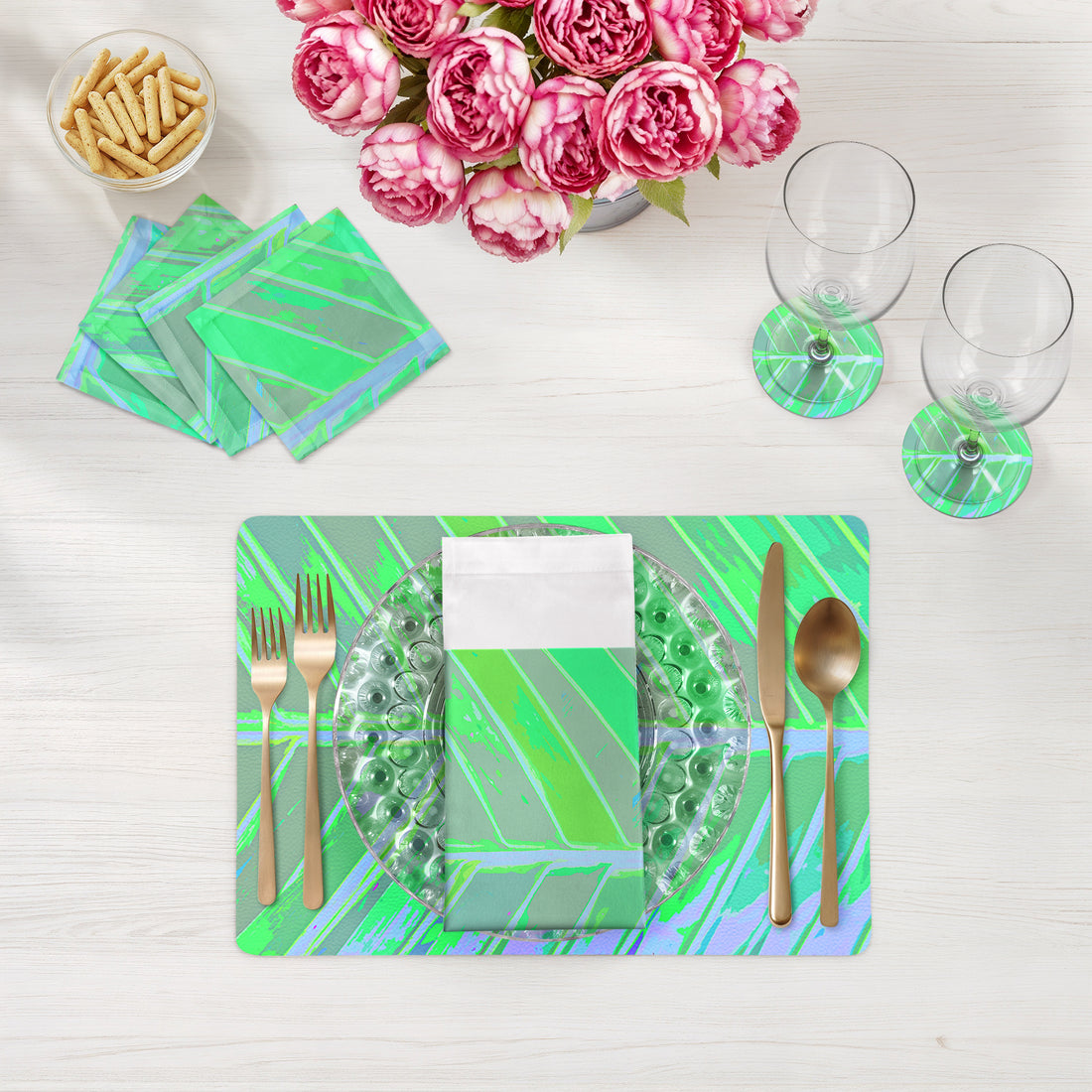 Lot de 4 sets de table rectangulaires Tropical Leaf Colony