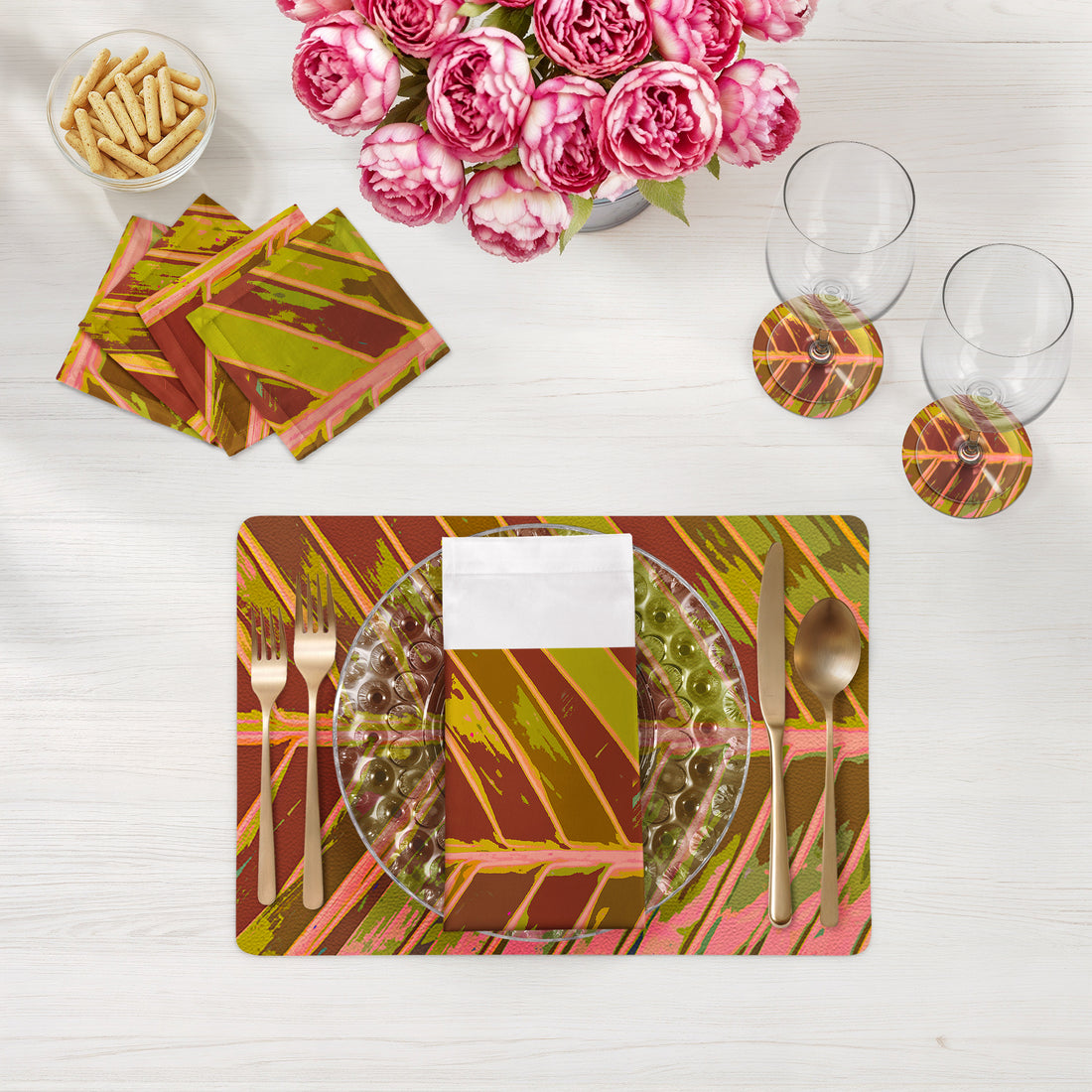 Tropical Leaf Crimson Vegan Leather Rectangle Placemat