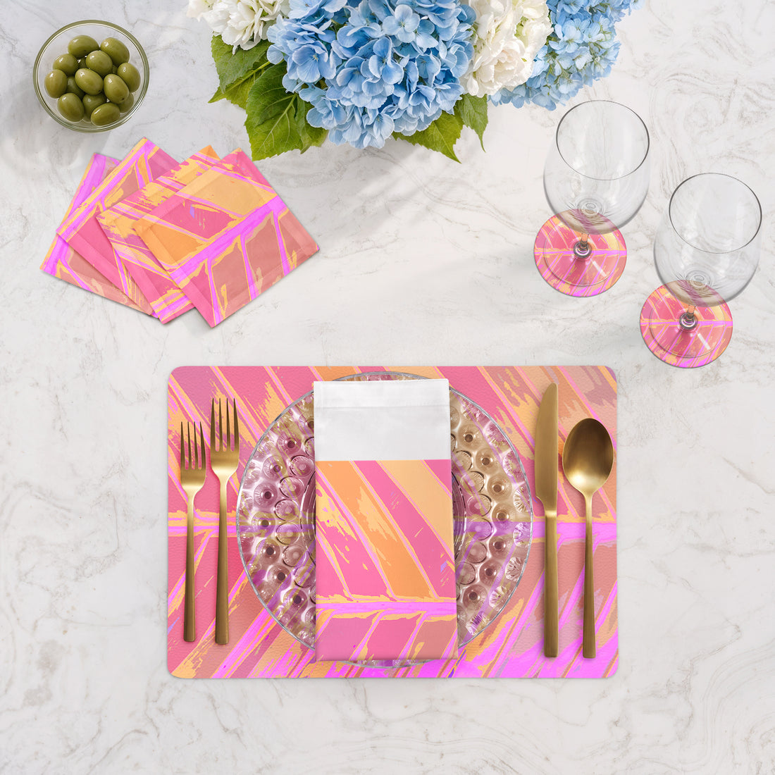 Lot de 4 sets de table rectangulaires motif orchidées et feuilles tropicales