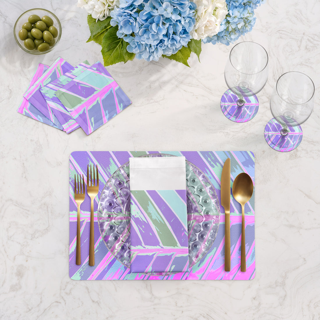 Lot de 4 sets de table rectangulaires Tropical Leaf Wander