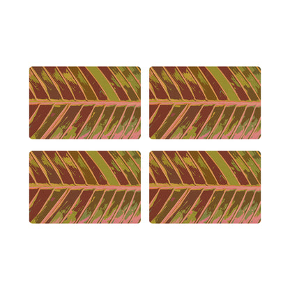 Tropical Leaf Crimson Vegan Leather Rectangle Placemat