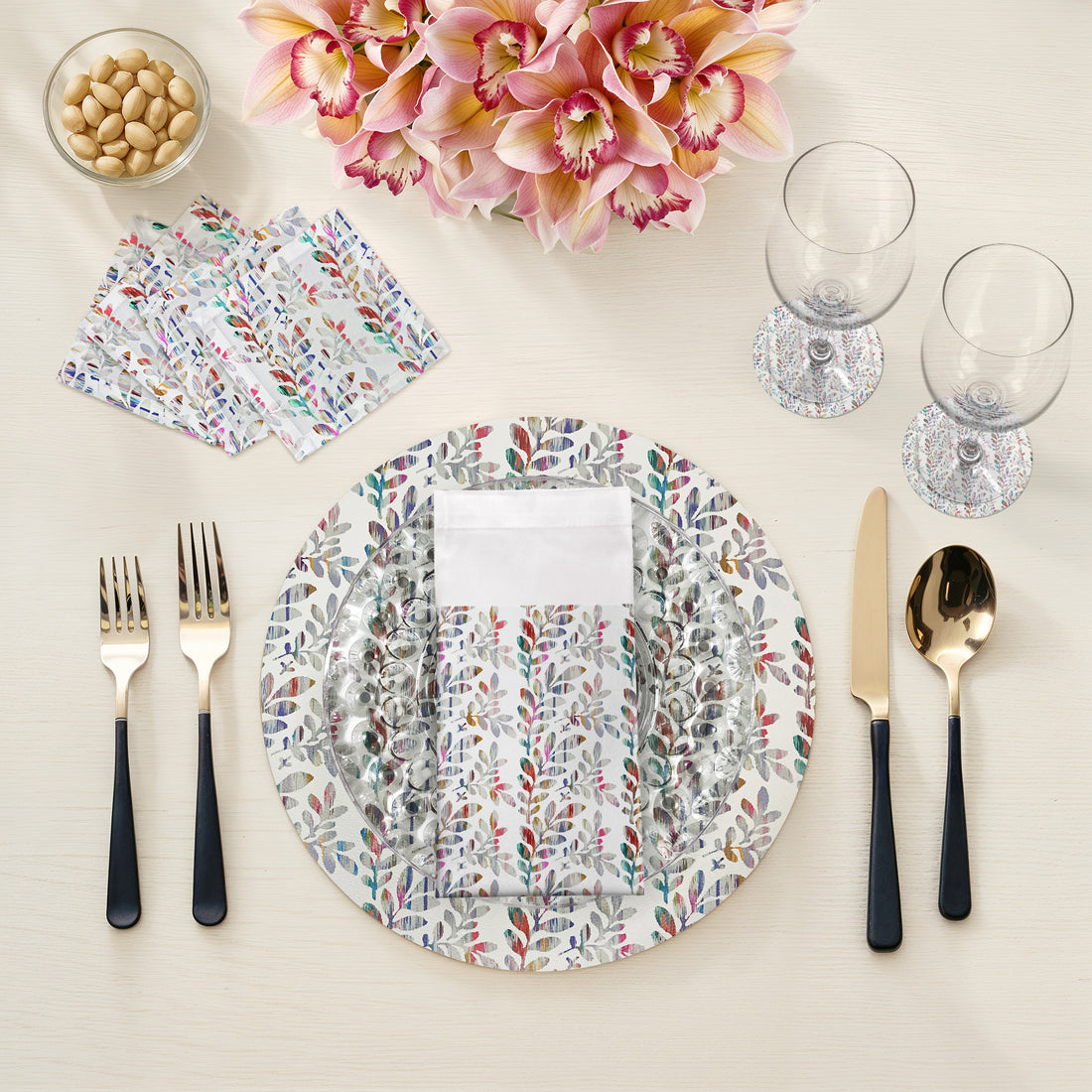 SET DE TABLE GALETS 16 RONDS TUILERIES CHAMPAGNE, LOT DE 4