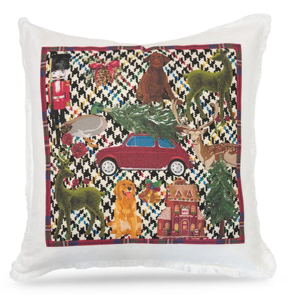 Ultimate Christmas Multi Plaid 22x22 White Fringe Pillow