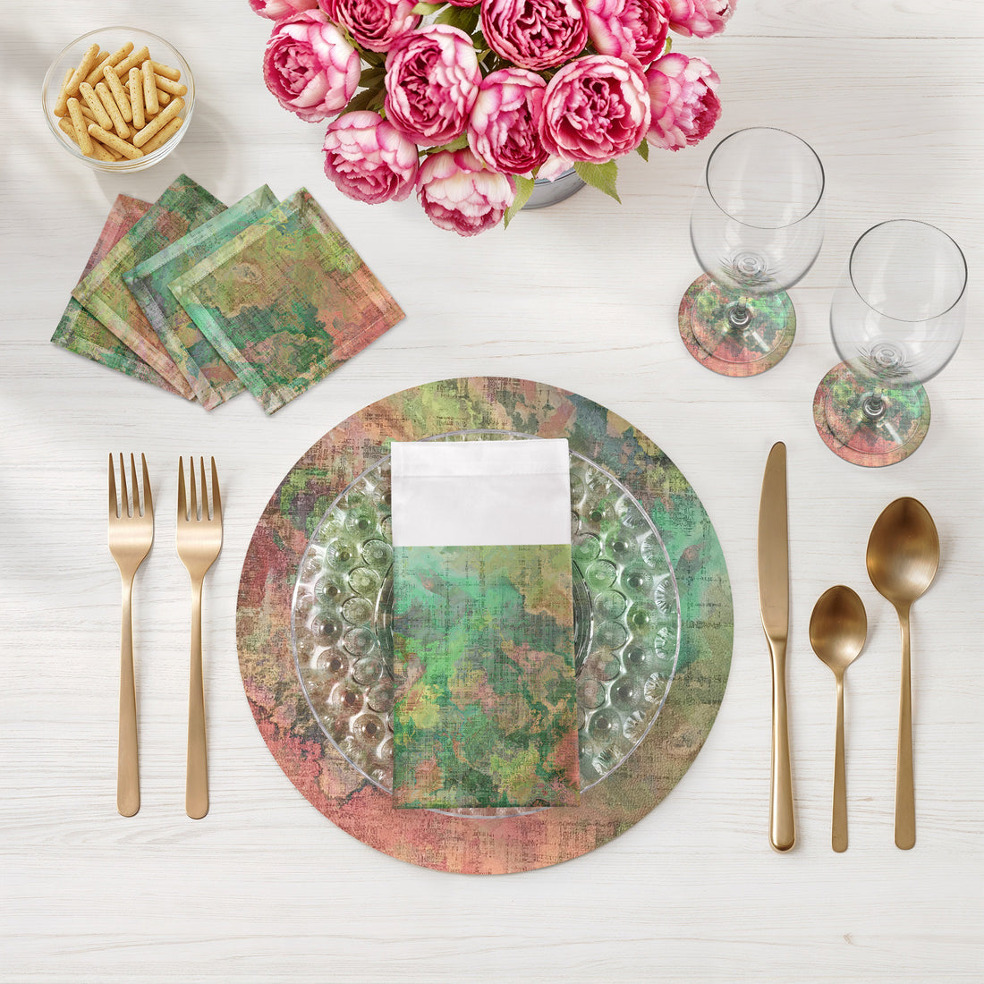 SETS DE TABLE RONDS À GALETS WATERCOLOR DARLING 16&quot;, LOT DE 4