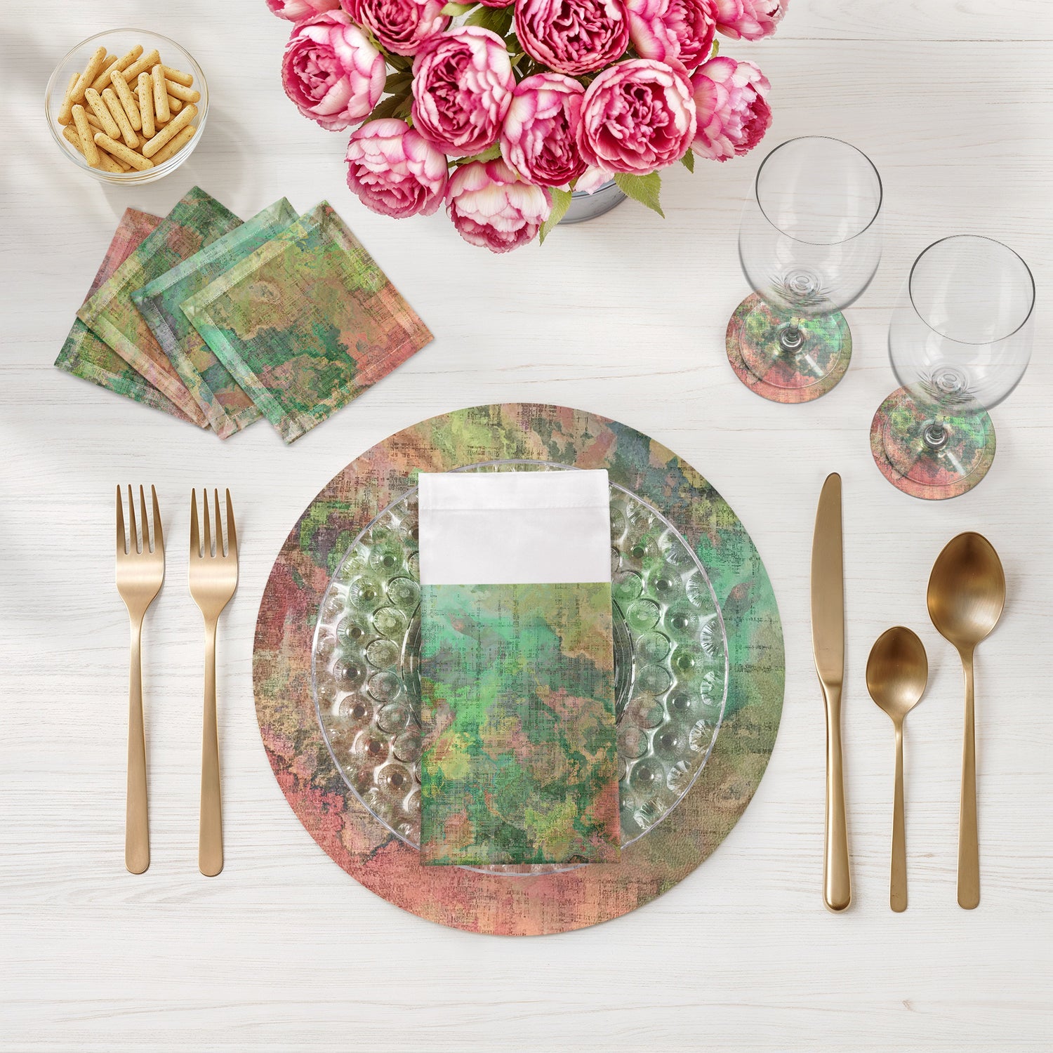 SETS DE TABLE RONDS À GALETS WATERCOLOR DARLING 16&quot;, LOT DE 4