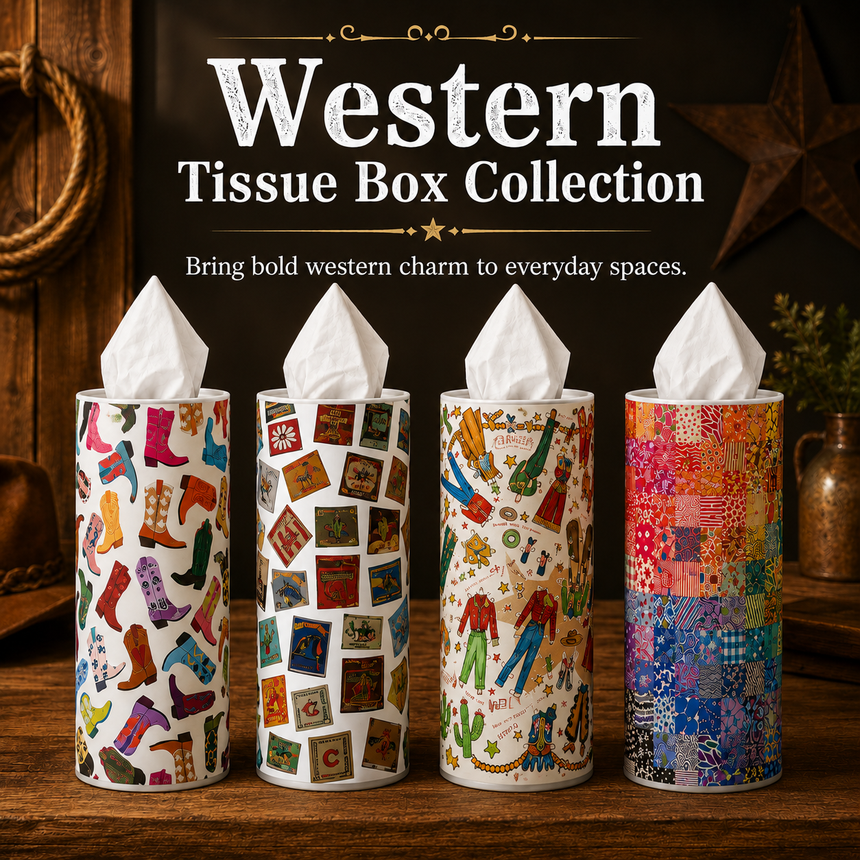 Western Tissue Boxes - Set of 4