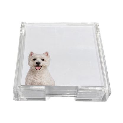 Westie dog note cards in a clear acrylic holder by Nicolette Mayer
