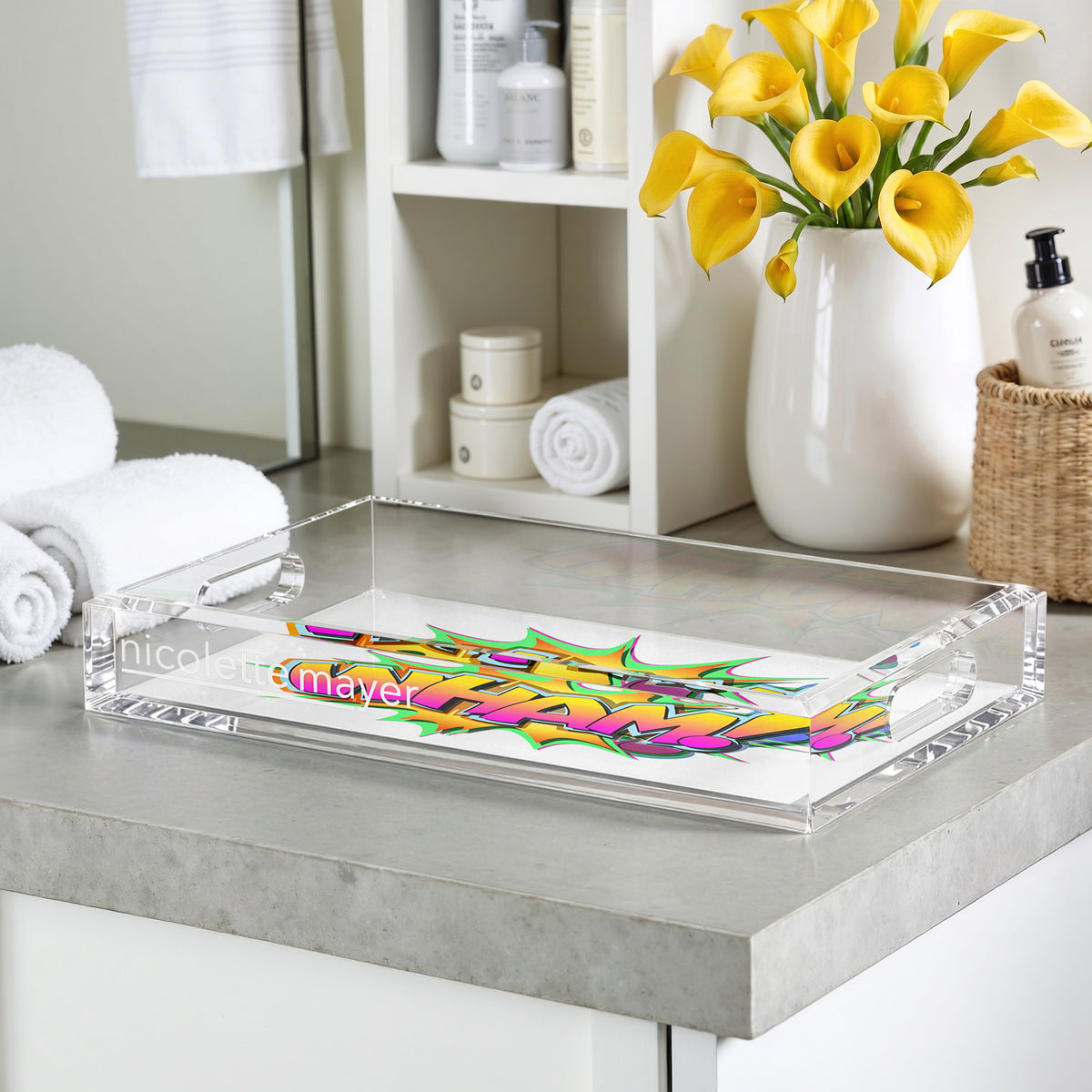 Wham Yellow Pink Acrylic Decorative Tray, 12.5 x 7.75 in. by Nicolette Mayer 