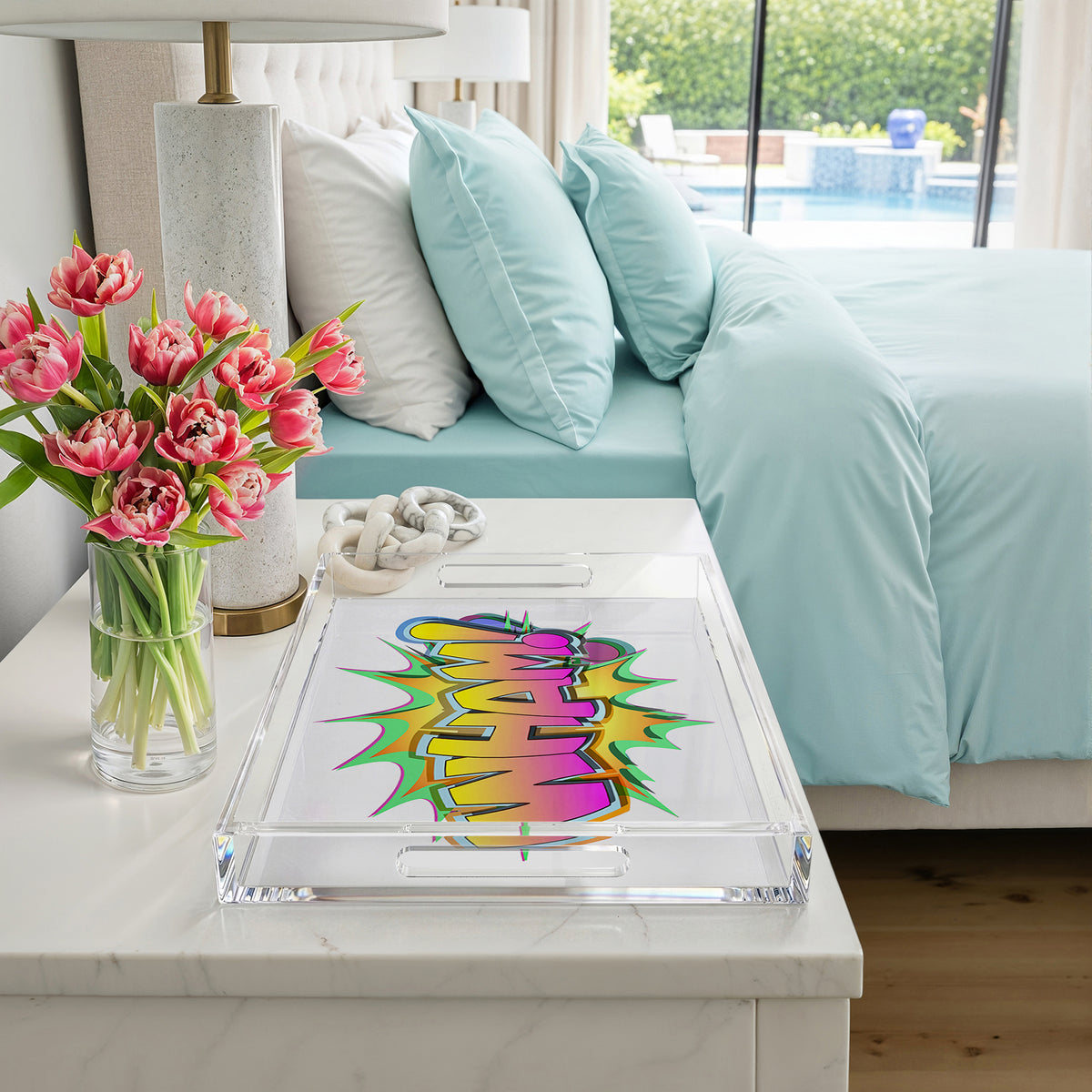 Wham Yellow Pink Acrylic Decorative Tray, 22.5 x 14.5 in. by Nicolette Mayer 