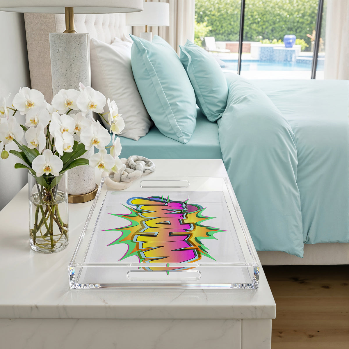 Wham Yellow Pink Acrylic Decorative Tray, 22.5 x 14.5 in. by Nicolette Mayer 