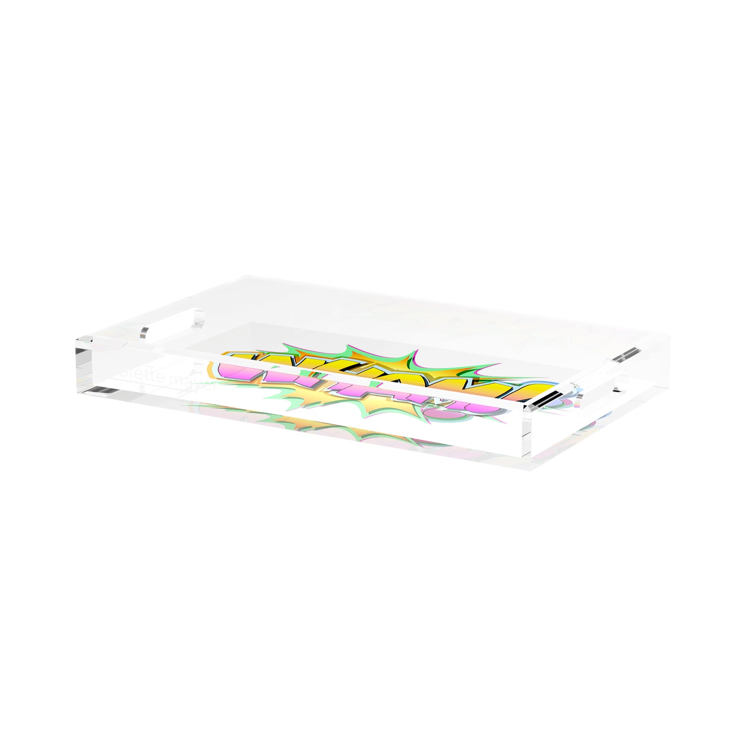 Wham Yellow Pink Graffiti Street Art 17X10.5 Acrylic Tray - nicolettemayer.com
