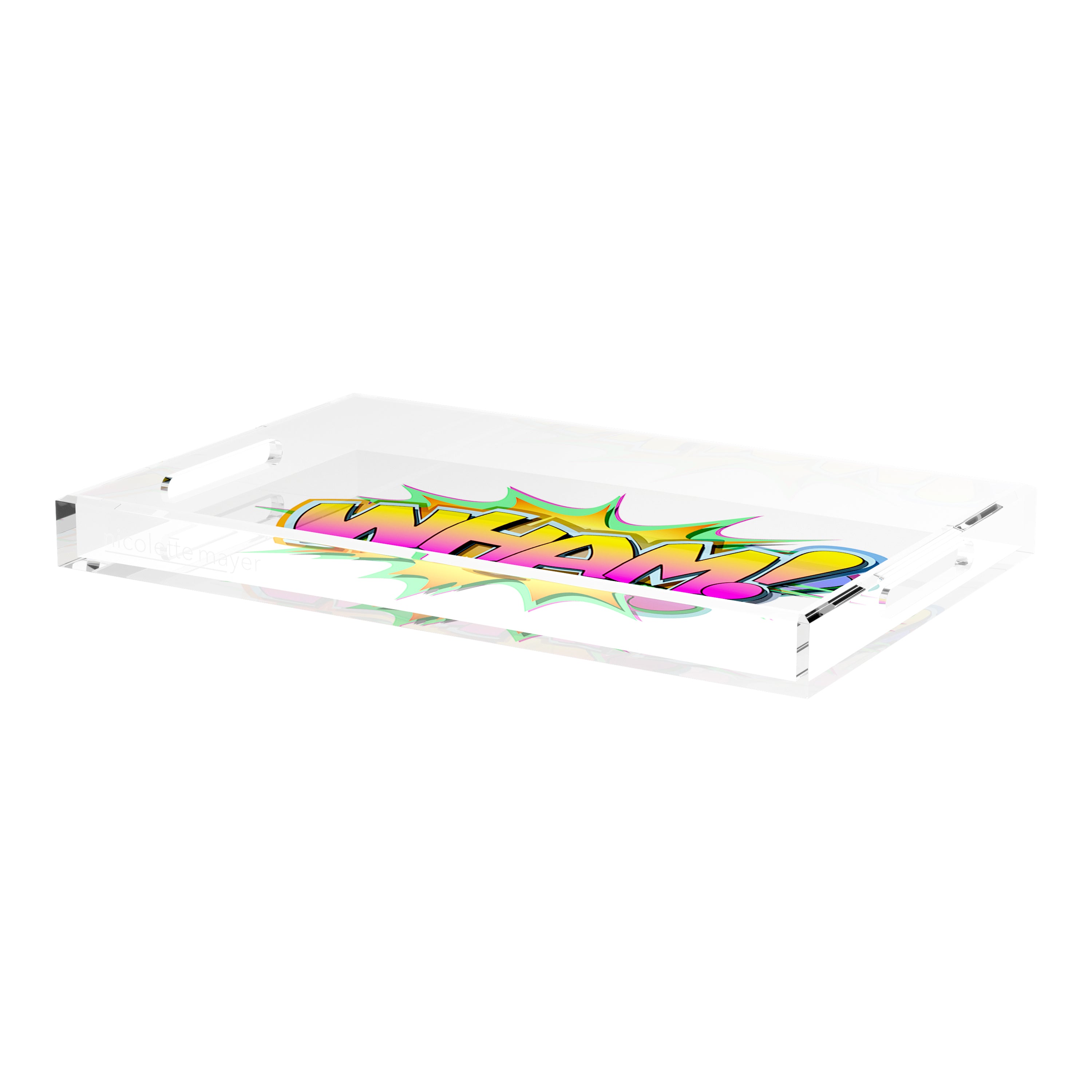 Wham Yellow Pink Graffiti Street Art 22.5X14.5 Acrylic Tray - nicolettemayer.com
