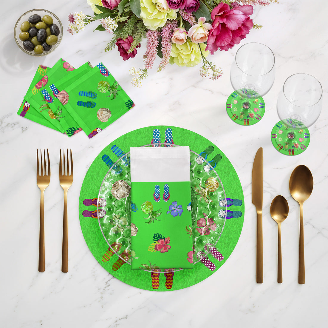 Lot de 4 sets de table ronds en galets vert vif de 40,6 cm, motif hiver en Floride