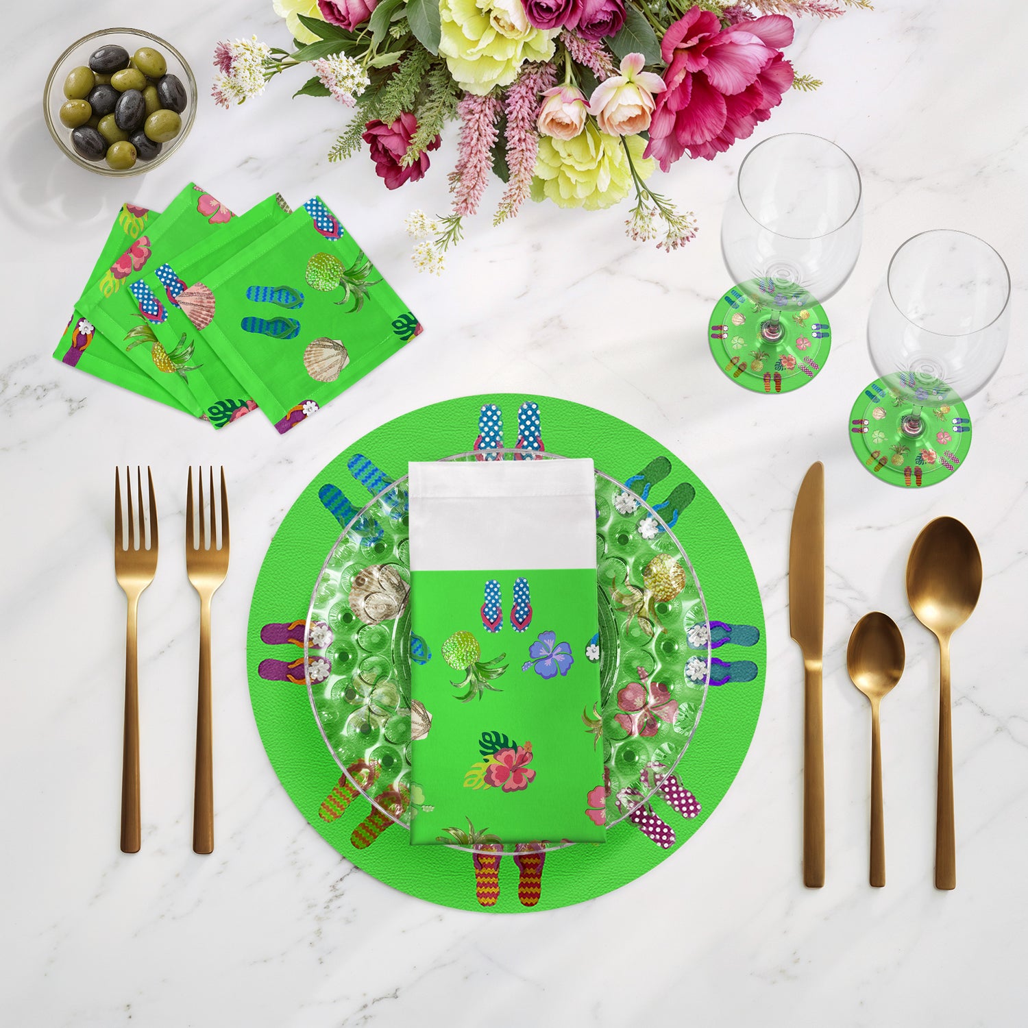 Lot de 4 sets de table ronds en galets vert vif de 40,6 cm, motif hiver en Floride