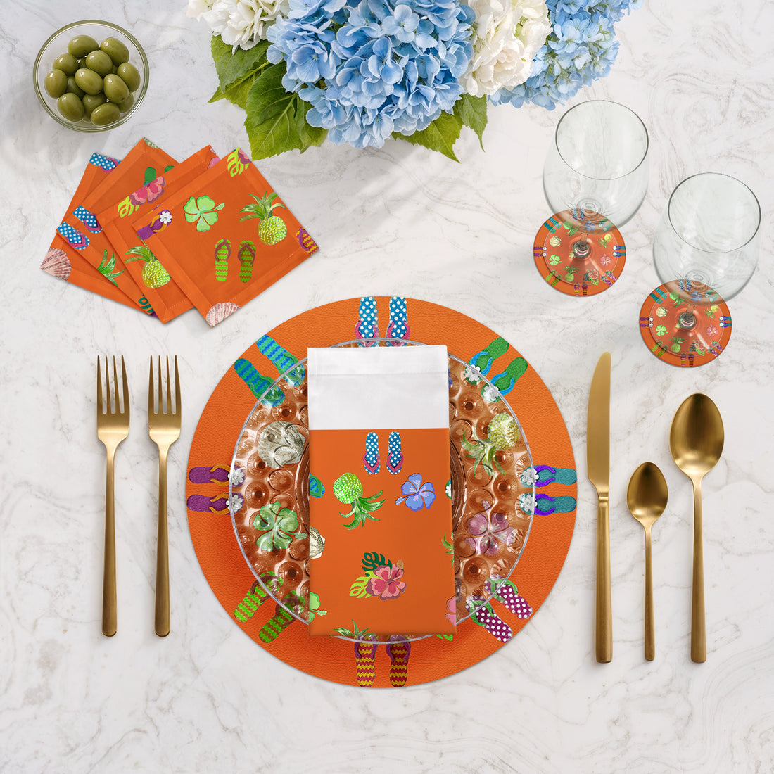 Lot de 4 sets de table ronds en galets orange « Winter In Florida » de 40,6 cm