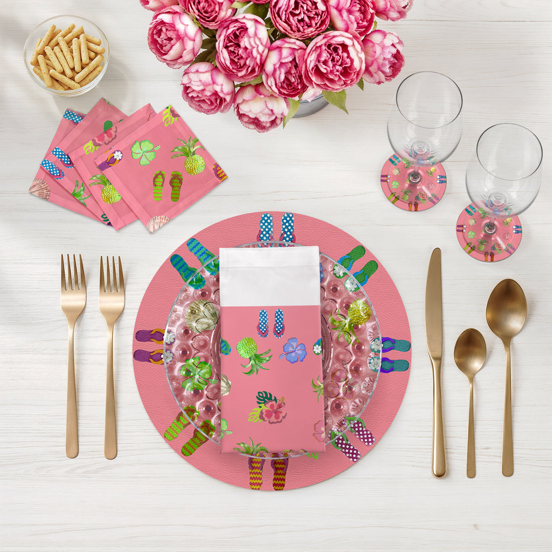 Ensemble de 4 sets de table ronds en galets roses « Winter In Florida » de 40,6 cm
