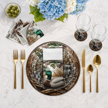 Woodland Mallard Duck Vegan Leather Round Coasters