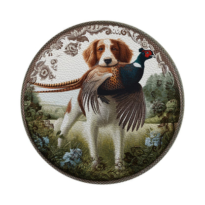 Woodland Hunting Dog Vegan Leather Round Pebble Placemat