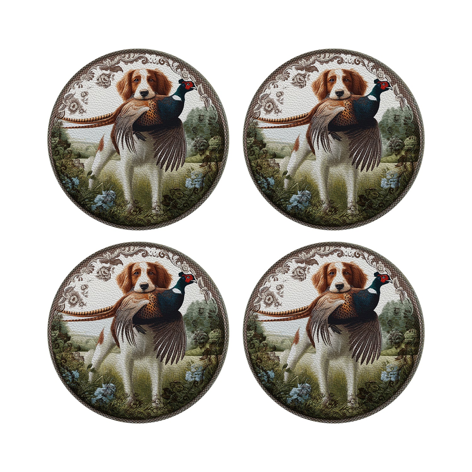 Woodland Hunting Dog Vegan Leather Round Pebble Placemat