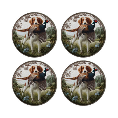 Woodland Hunting Dog Vegan Leather Round Pebble Placemat