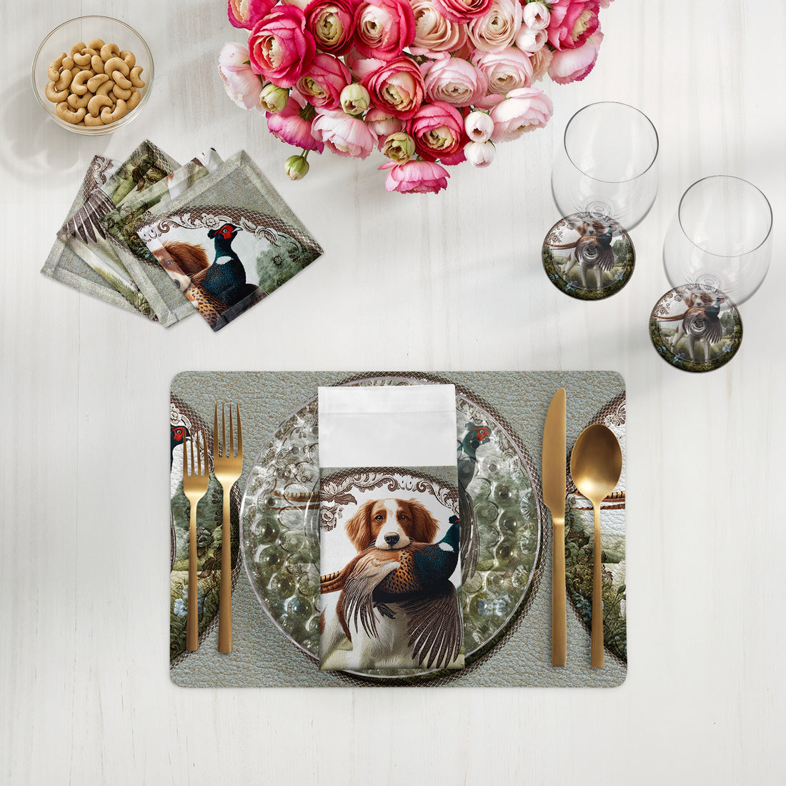 Woodland Hunting Dog Vegan Leather Rectangle Pebble Placemat